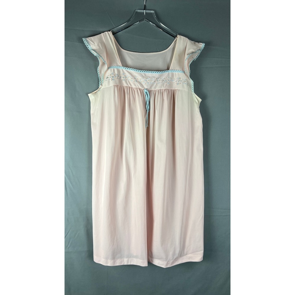 Vintage Babydoll Nightgown Womens Large Light Pink Scalloped Lace Trim Sleepwear